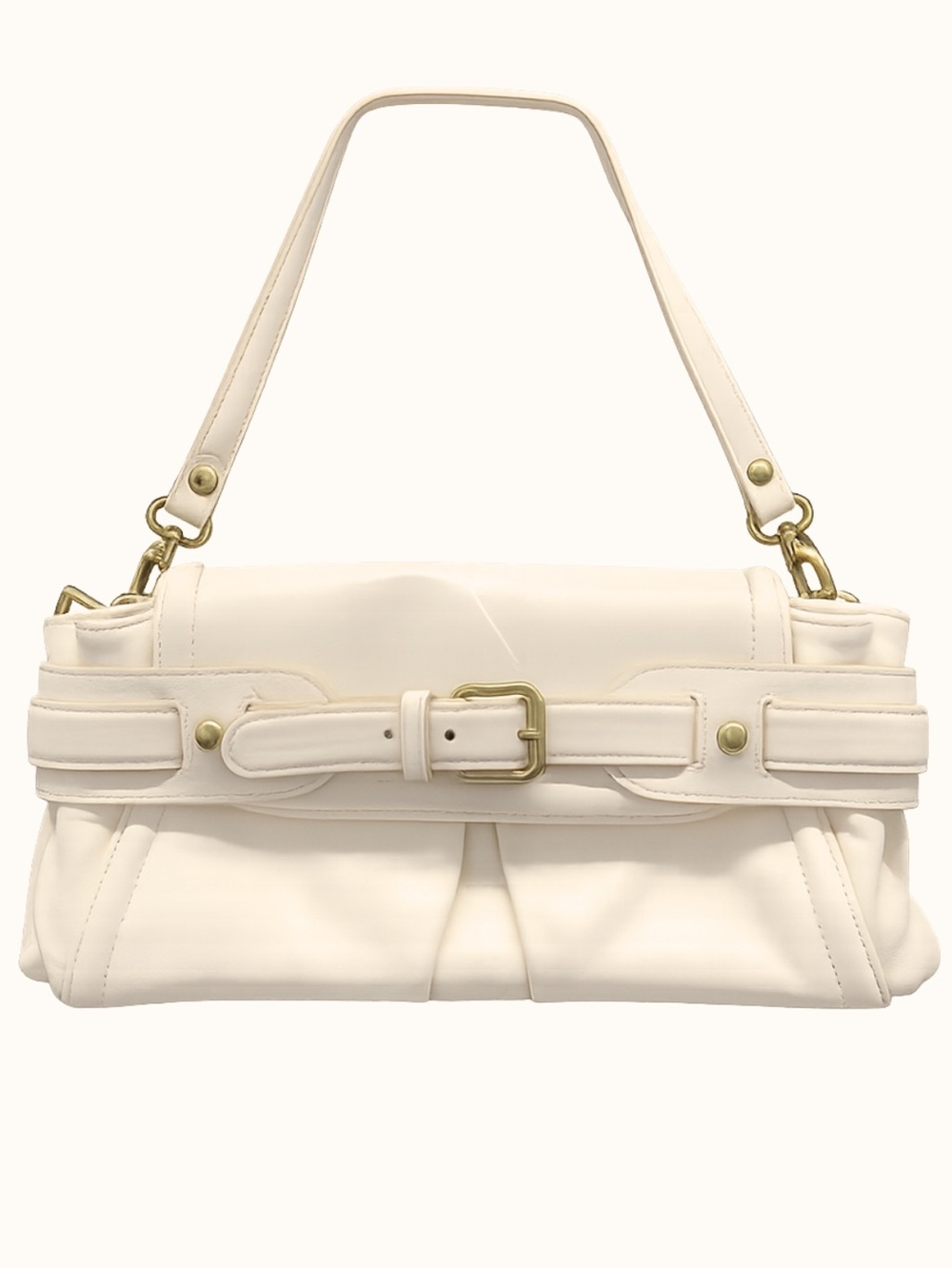 Kooba Leather Baguette Clutch Handbag Off White, Removable Strap, Buckle Accent